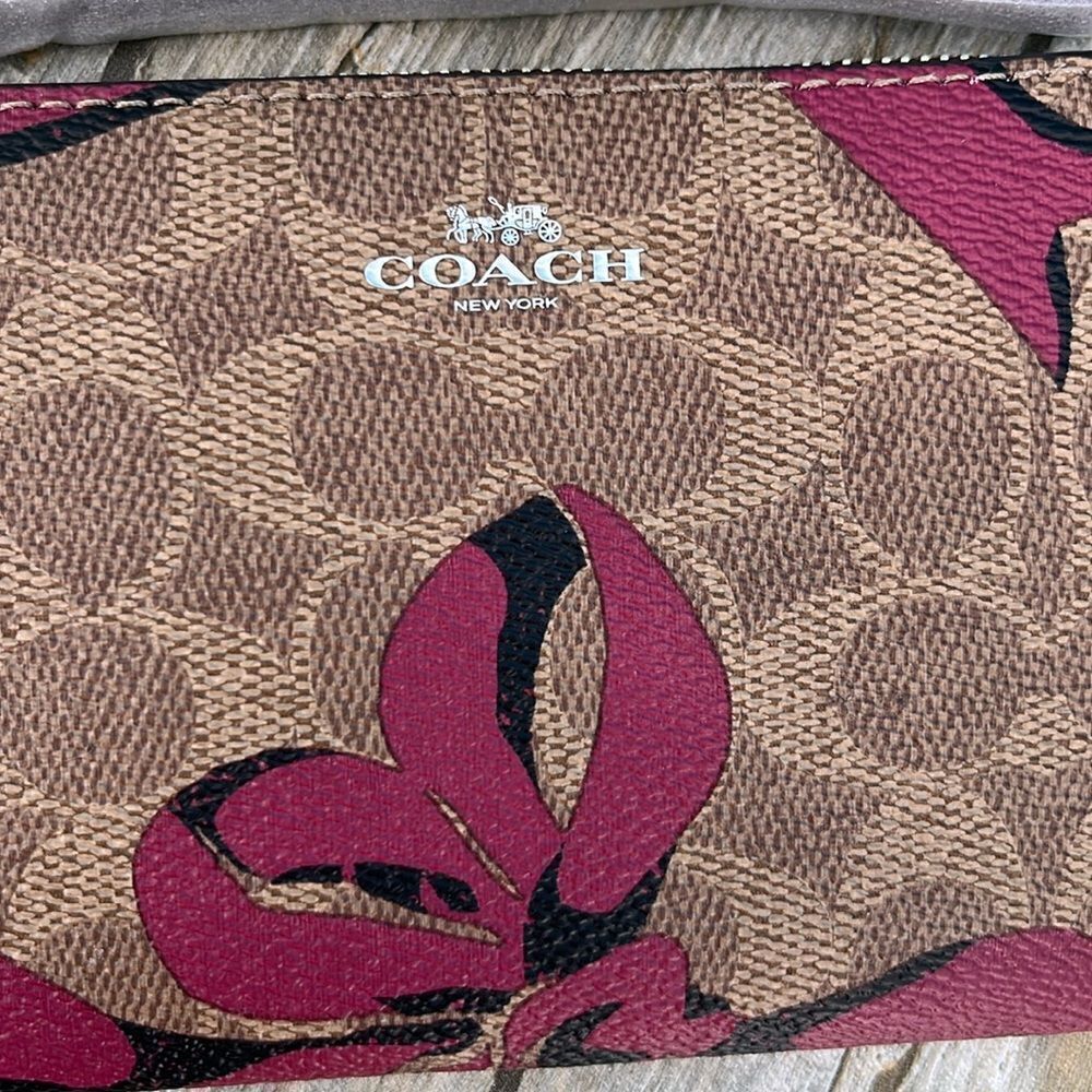 Coach Corner Zip Wristlet In Signature Canvas With Bow Print Bag Wallet Purse - Picture 3 of 7